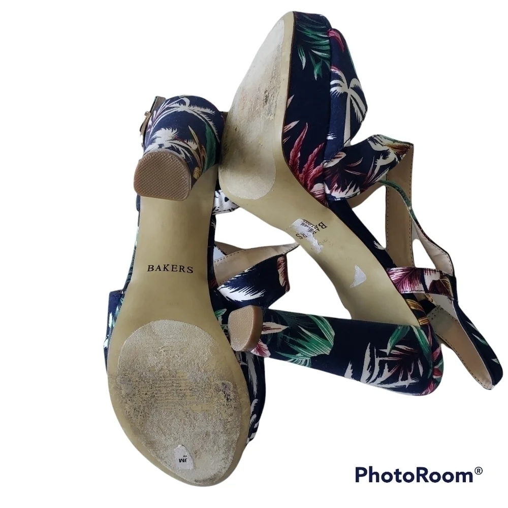 Palm print open toe platform strappy heel sandal shoes 9.5